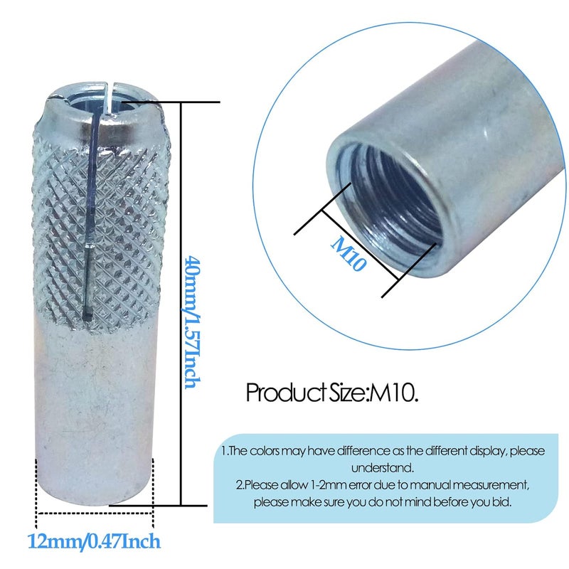 DGZ 10pcs Zinc Plated Metal Knurled Drop in Anchor,Drop-in Anchor Zinc Plated Fasteners (M10) - Image 5
